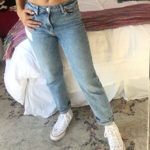 Paige Noella, straight leg mid rise acid wash jean